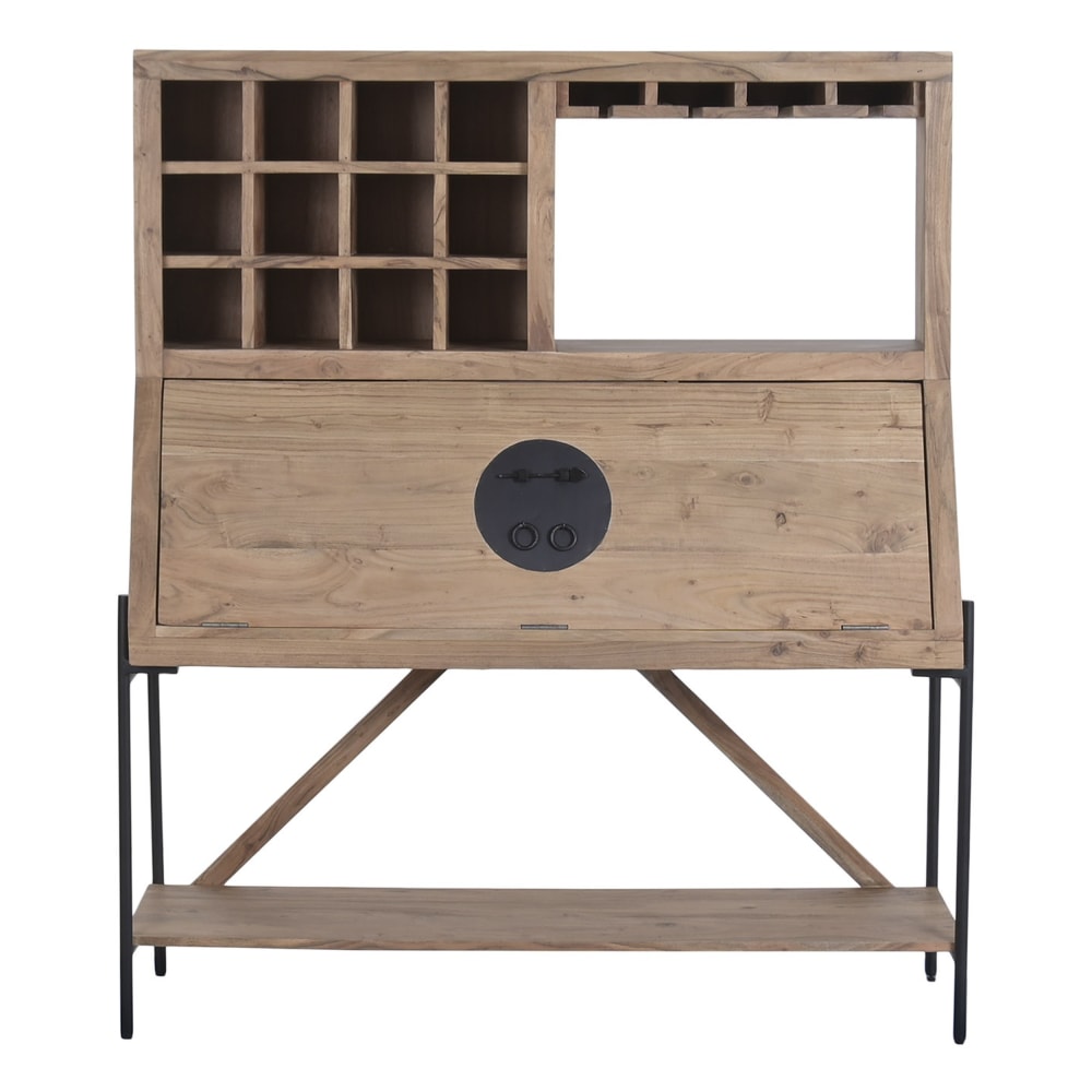 Meuble bar en acacia marron 120x45x145 cm