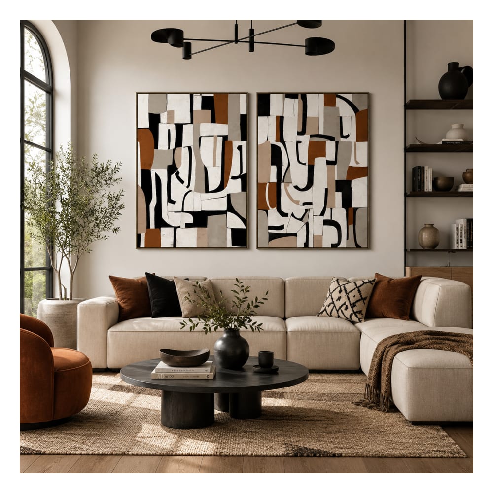Lot 2 tableaux abstraits sur tissu multicolore 100x4x140 cm — vue 3