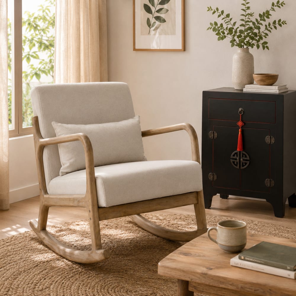 Fauteuil à bascule en hévéa marron 66x85x81 cm