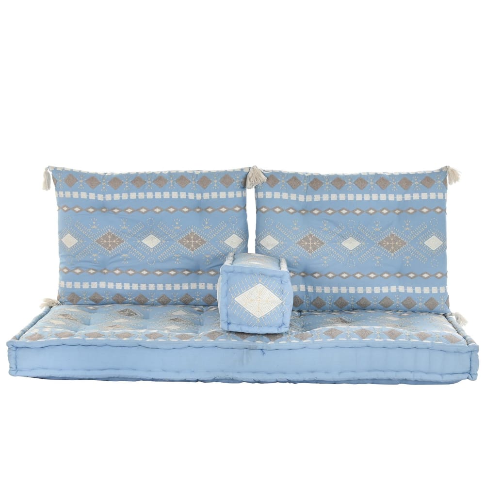 Ensemble de 4 coussins de sol en coton bleu 150x74x14 cm