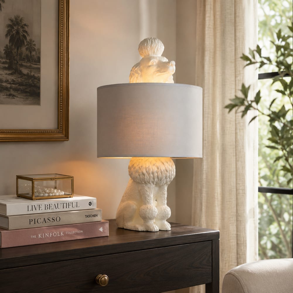 Lampe chien en résine blanc 28x28x52 cm — vue 3