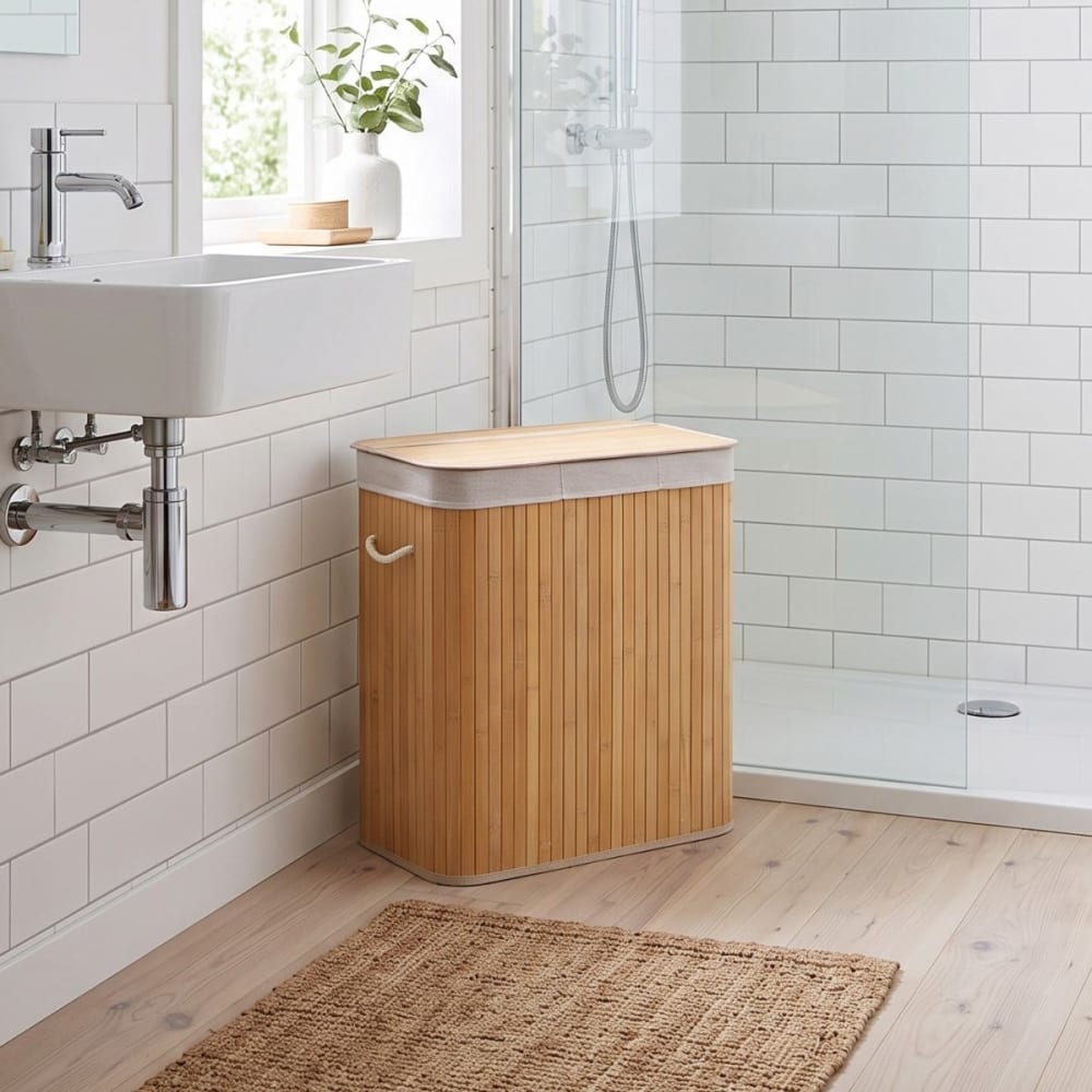 Panier à linge en bambou 3 compartiments 150l h60 cm