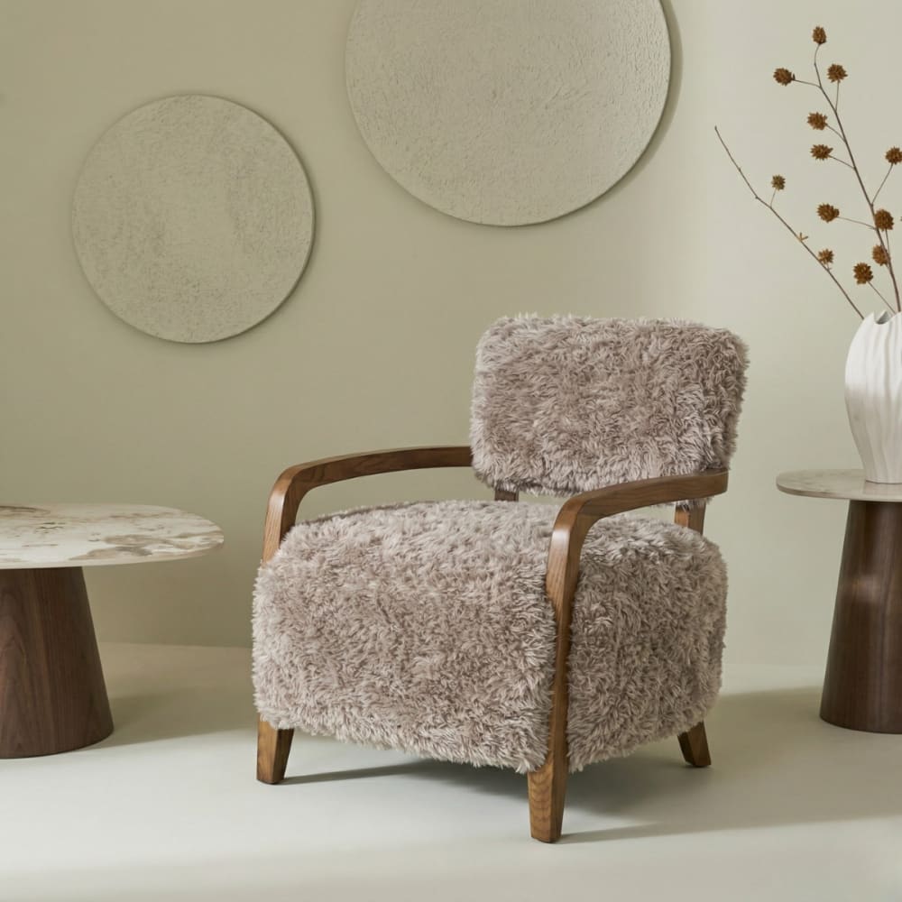 Fauteuil en tissu beige effet fourrure l71 cm