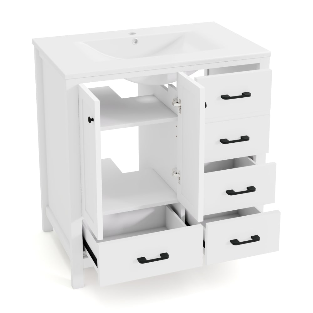 Meuble sous-vasque avec tiroirs et étagères réglables, blanc, 76 cm