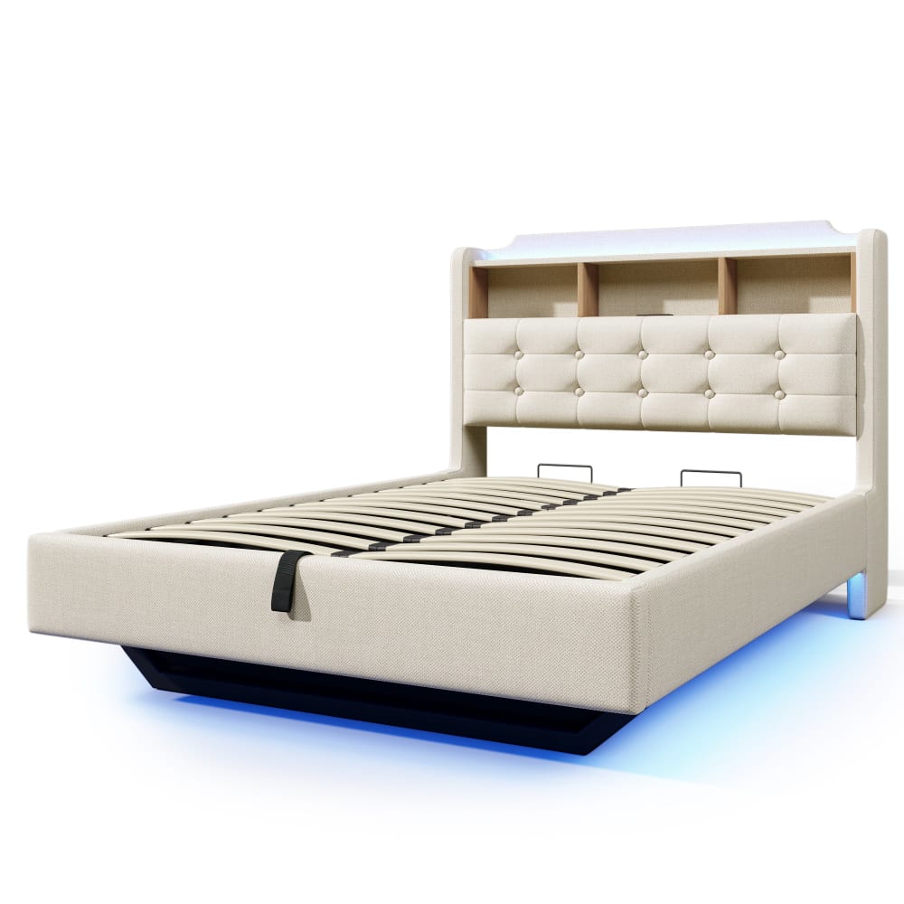 Lit coffre double capitonné - beige