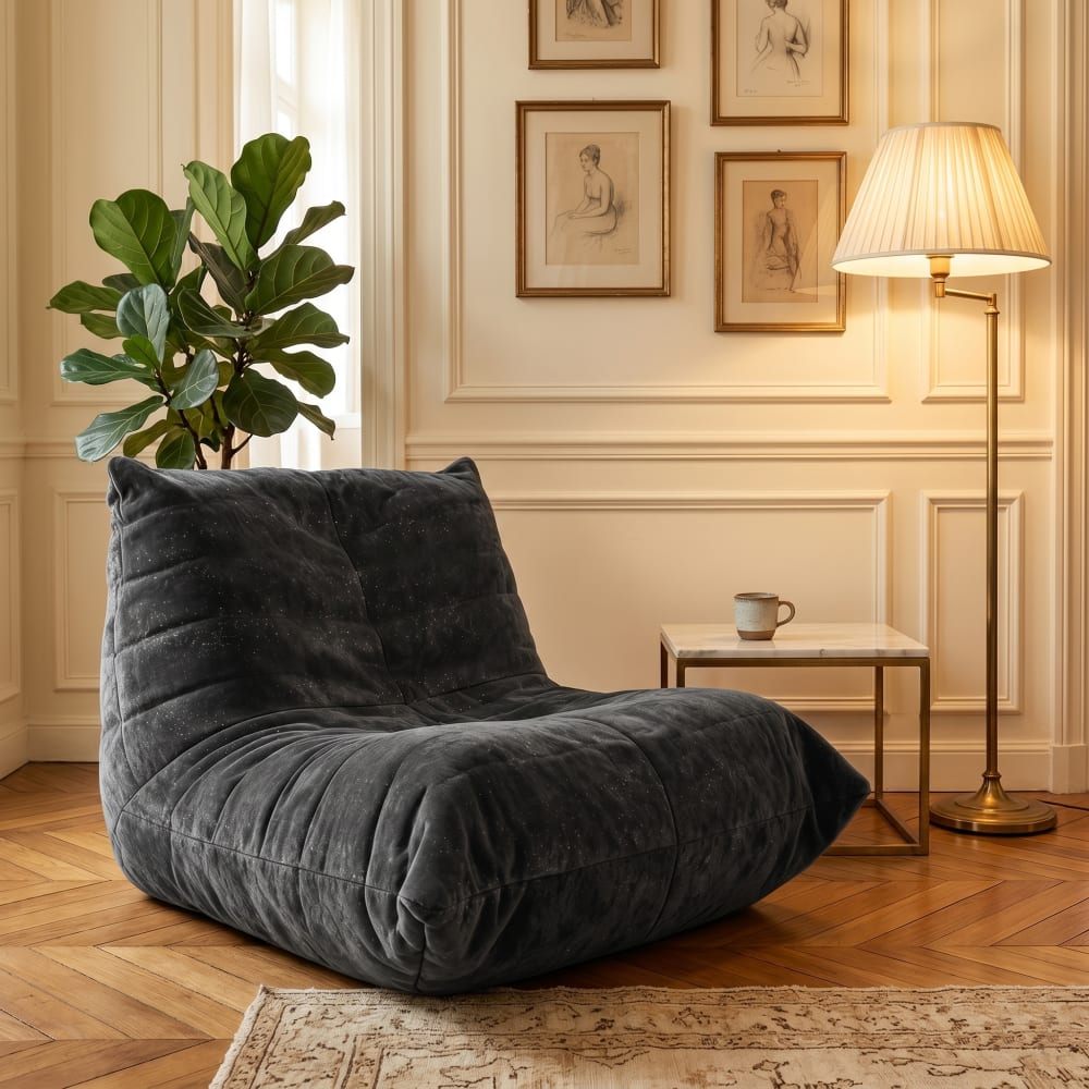 Gepolsterter Bodenstuhl Chenille Glitzer, Grau - Maisons Du Monde