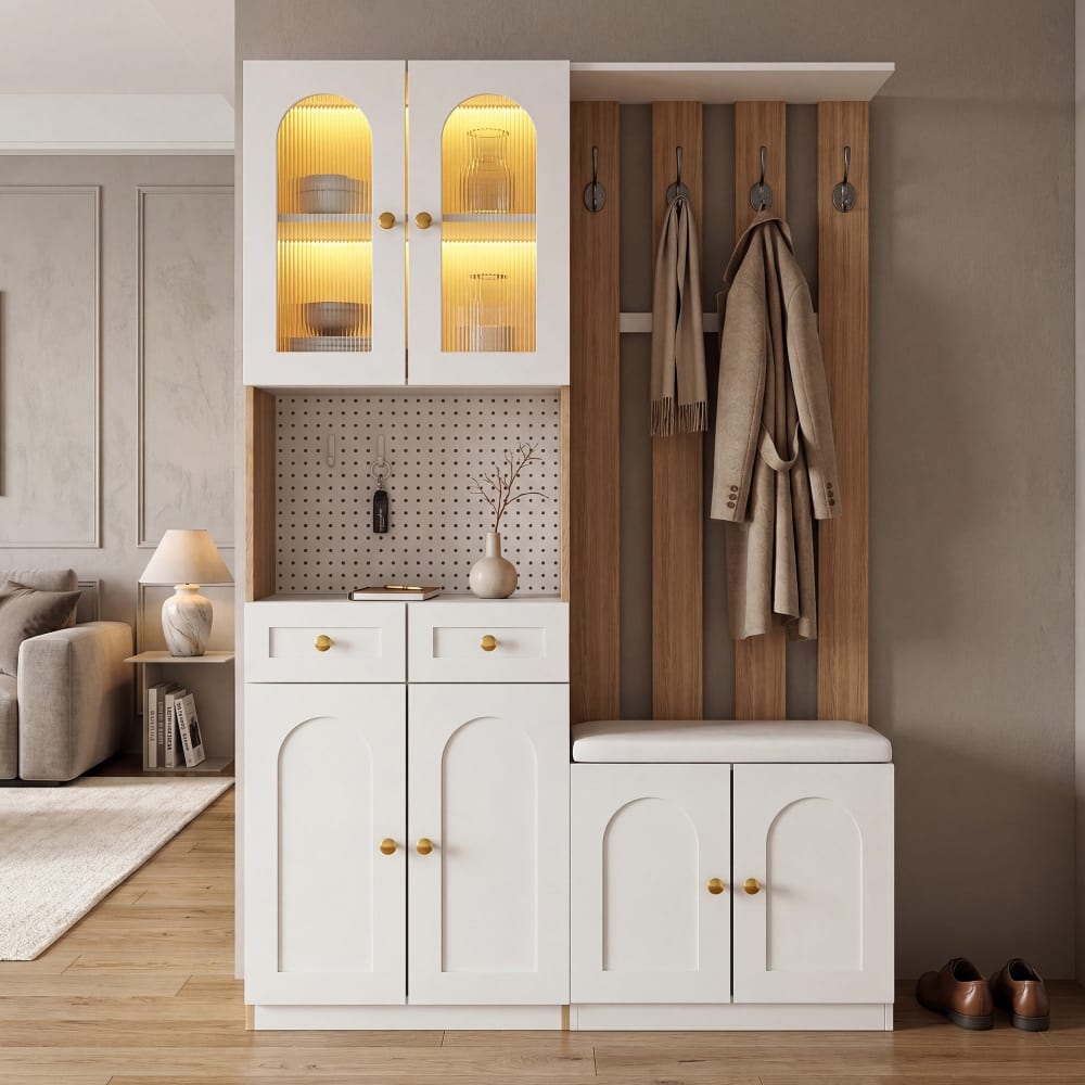 Schuhschrank mit 2 Klappen, Lamellen-Design, nussbaum - Maisons