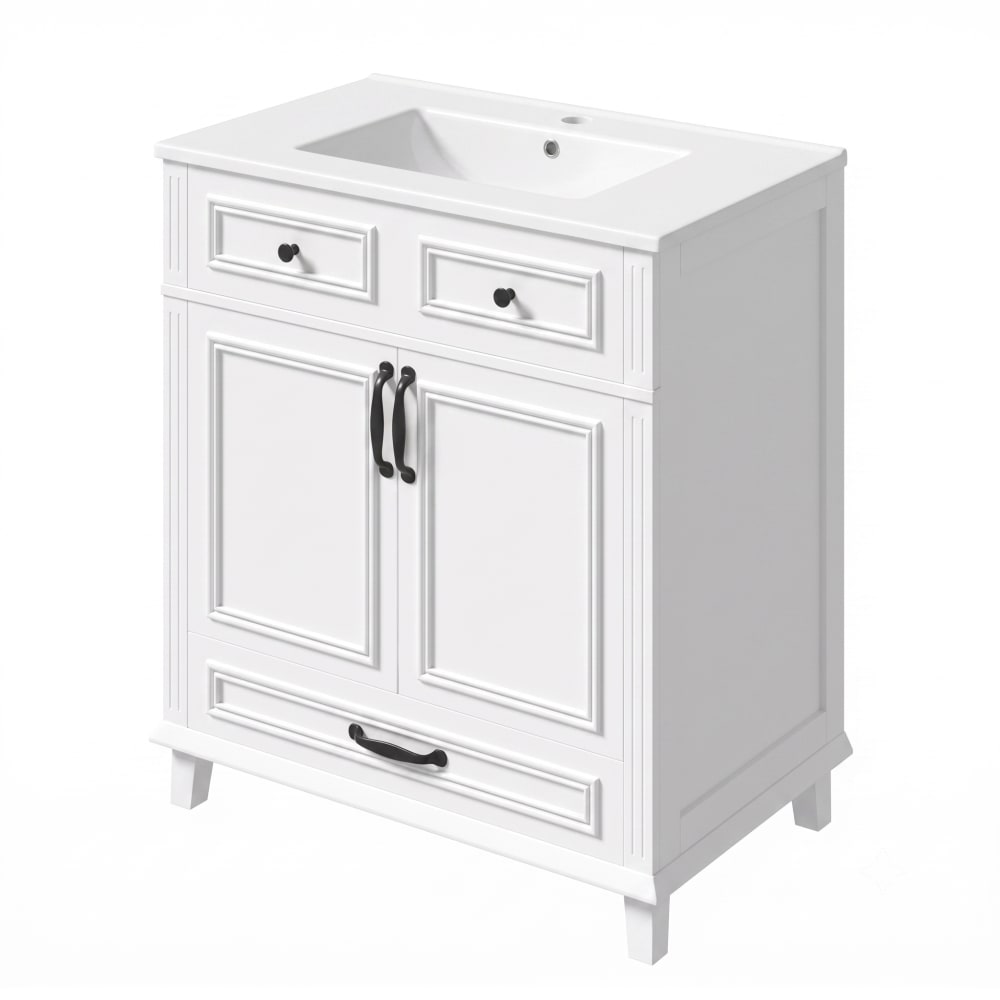 Meuble vasque avec 9 compartiments et vasque en céramique, blanc