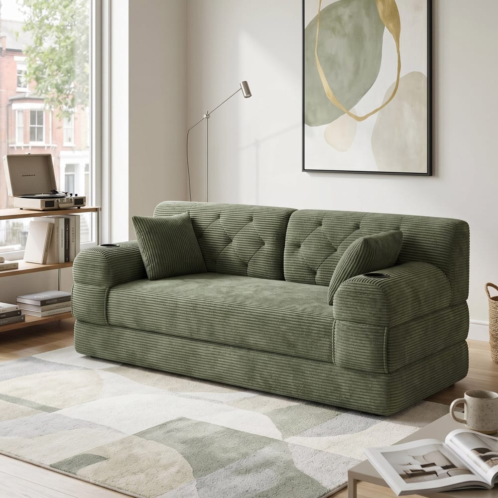 Schlafsofa, kein Aufbau erforderlich, Cord, 168*80 cm, Grün -