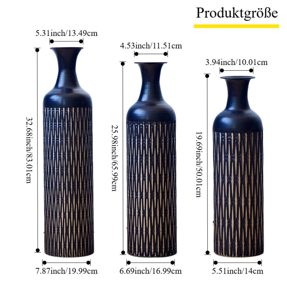 Lot de 3 vases au sol en métal noir, motif strié, 50-83 cm — vue 4