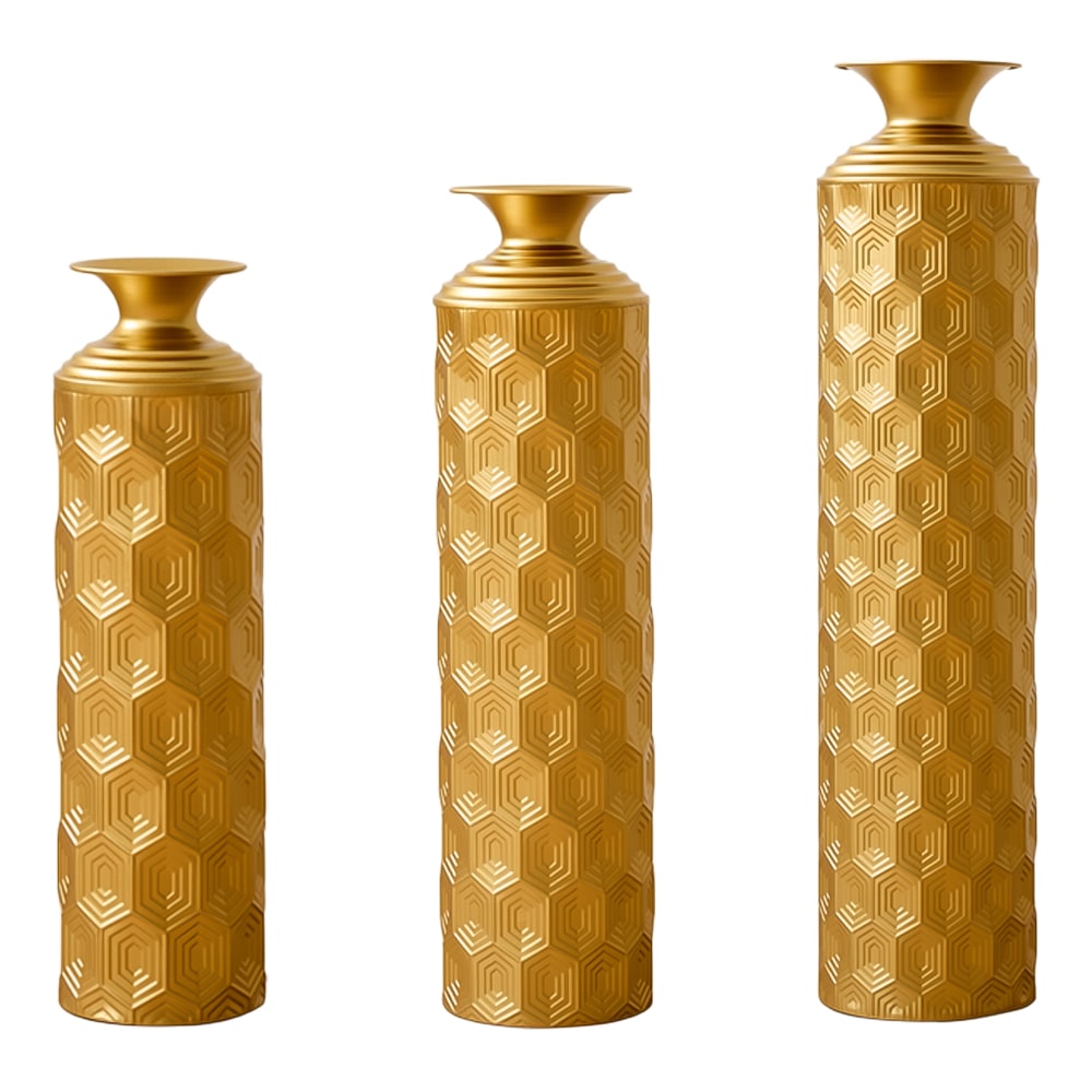 Urban Cocon 3er-Set Bodenvasen aus goldfarbenem Metall, Wabenmuster, 50-85 cm - Metall