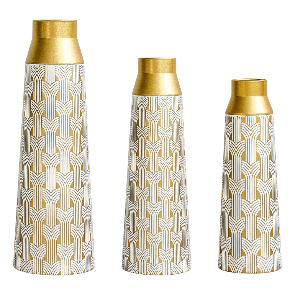 Urban Cocon 3er-Set Bodenvasen aus goldfarbenem Metall, geometrisches Muster - Metall
