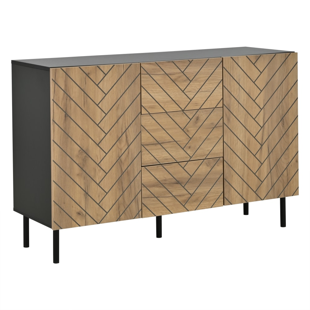 Sideboard Holzoptik Chevron-Muster 2 Türen 3 Schubladen,