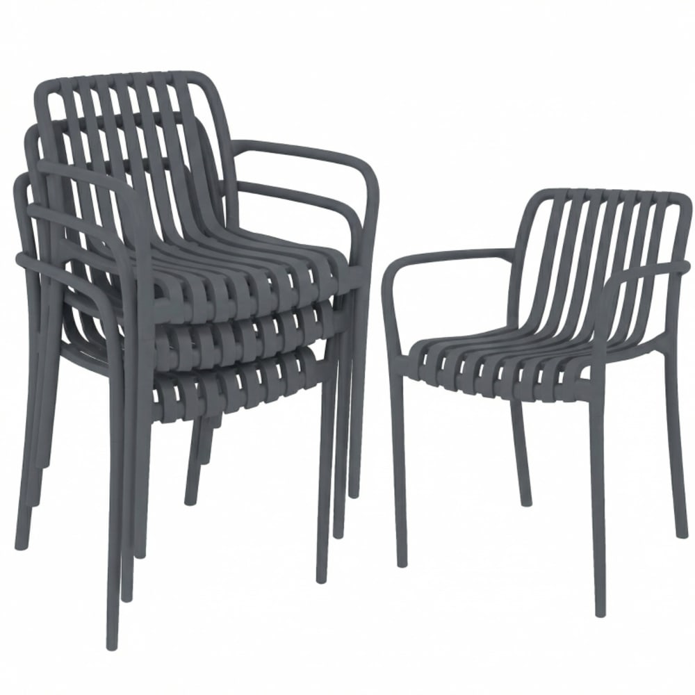 Lot de 4 chaises de jardin empilables, design à lames, gris foncé