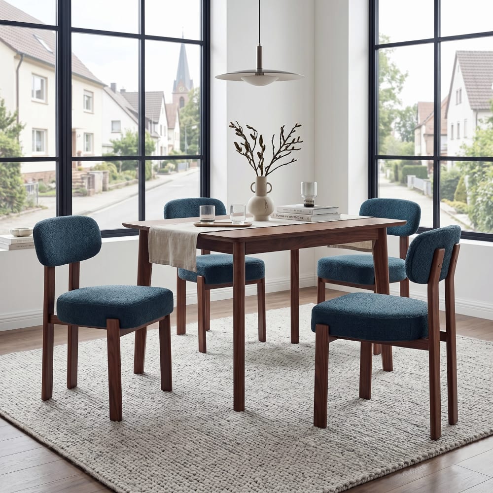 4er-Set Esszimmerstühle, Leinen, gebogene Rückenlehne, schwarz -