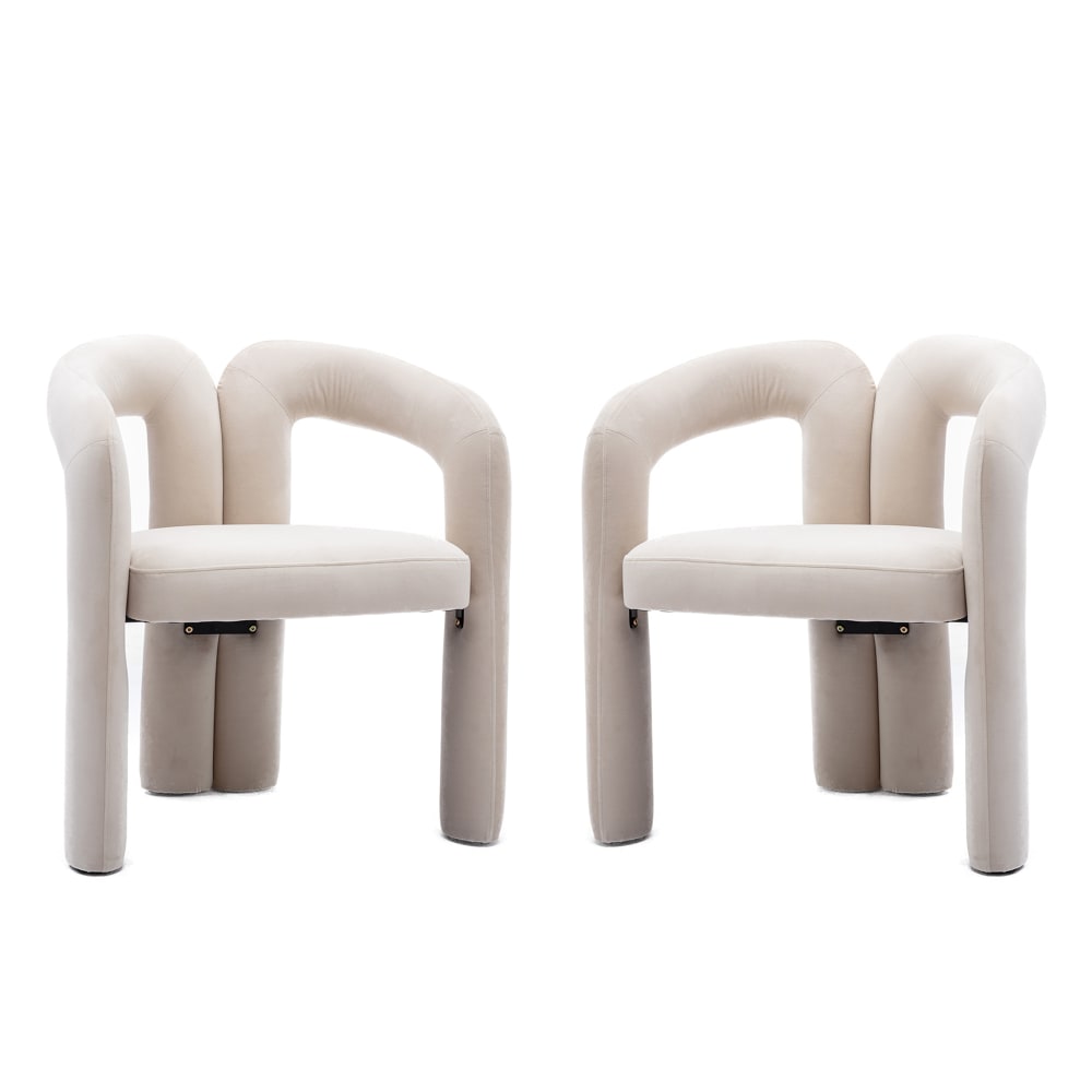 2er-Set skulpturale Design-Stühle aus Samt, beige - Maisons Du