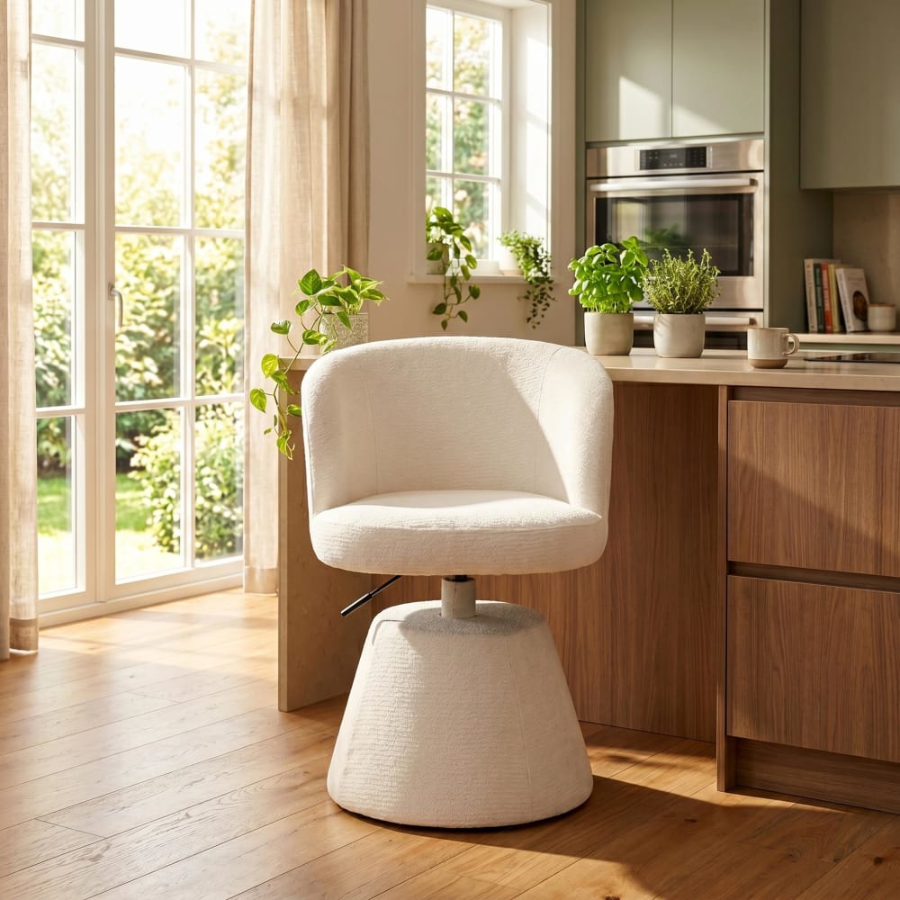 Drehbarer Esszimmerstuhl aus Chenille, höhenverstellbar, beige -