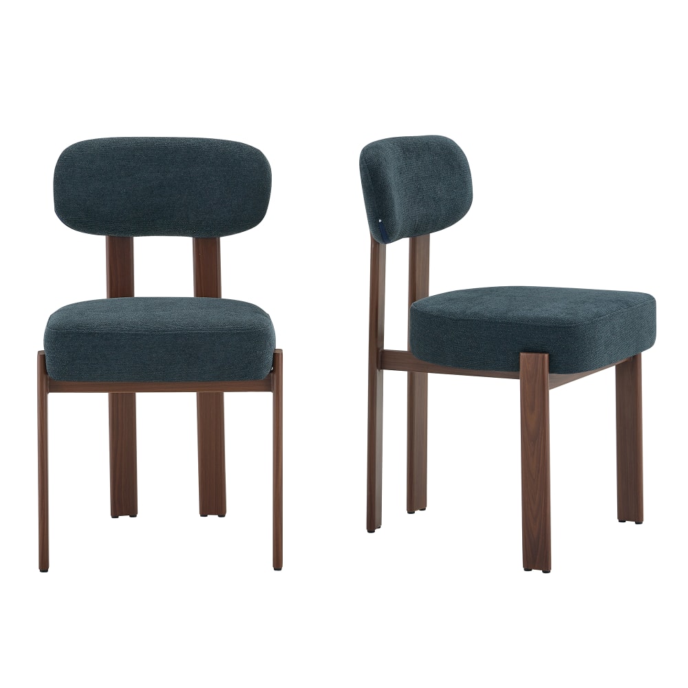 2er-Set Esszimmerstühle, geschwungene Rückenlehne, Leinen,
