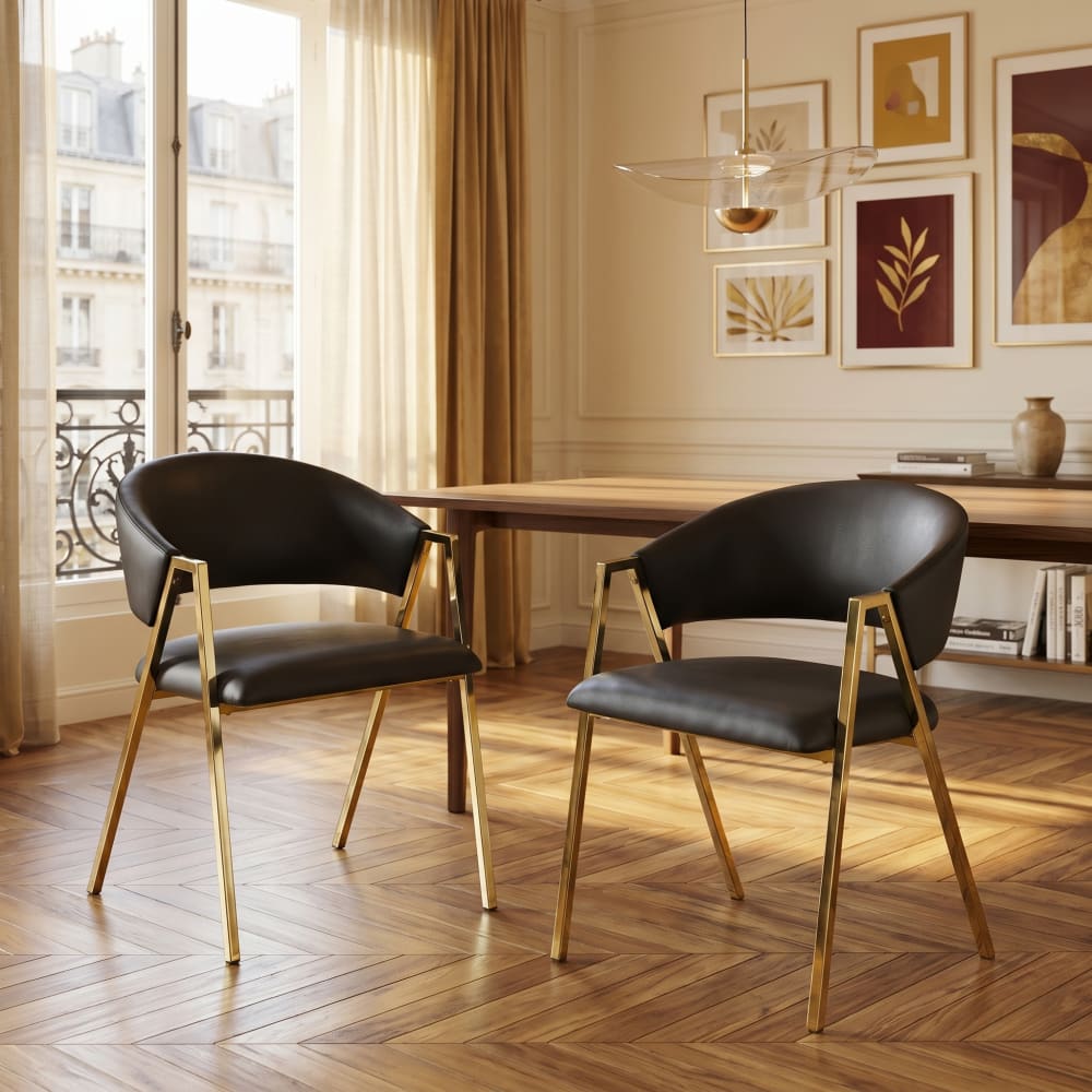 Urban Meuble 2er-Set Esszimmerstühle Kunstleder Metallgestell, schwarz, gold - Pvc - Polyvinlychlorid