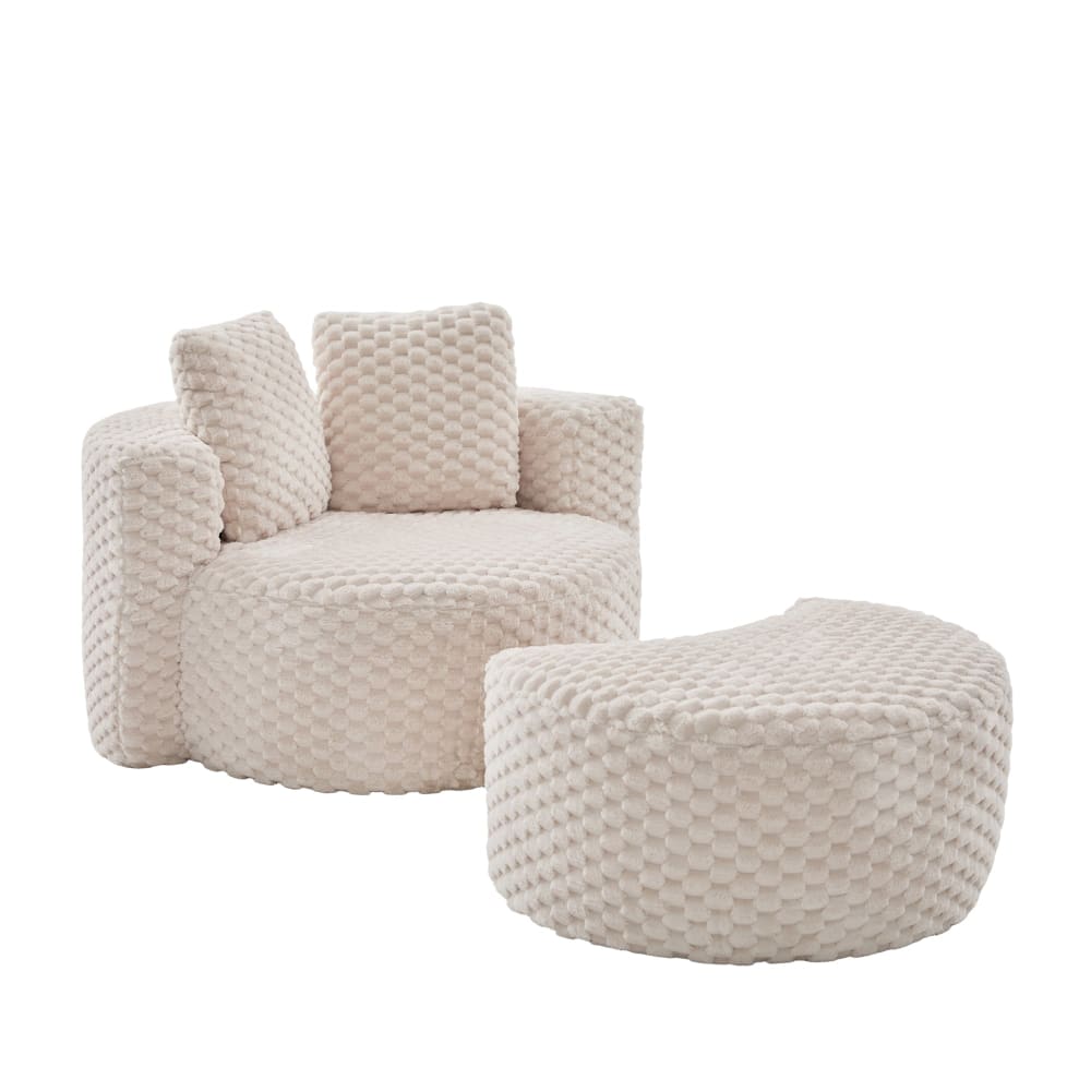 Urban Meuble Riesensessel, Kunstfell, inkl. Halbmond-Hocker, Beige Beige Stoff