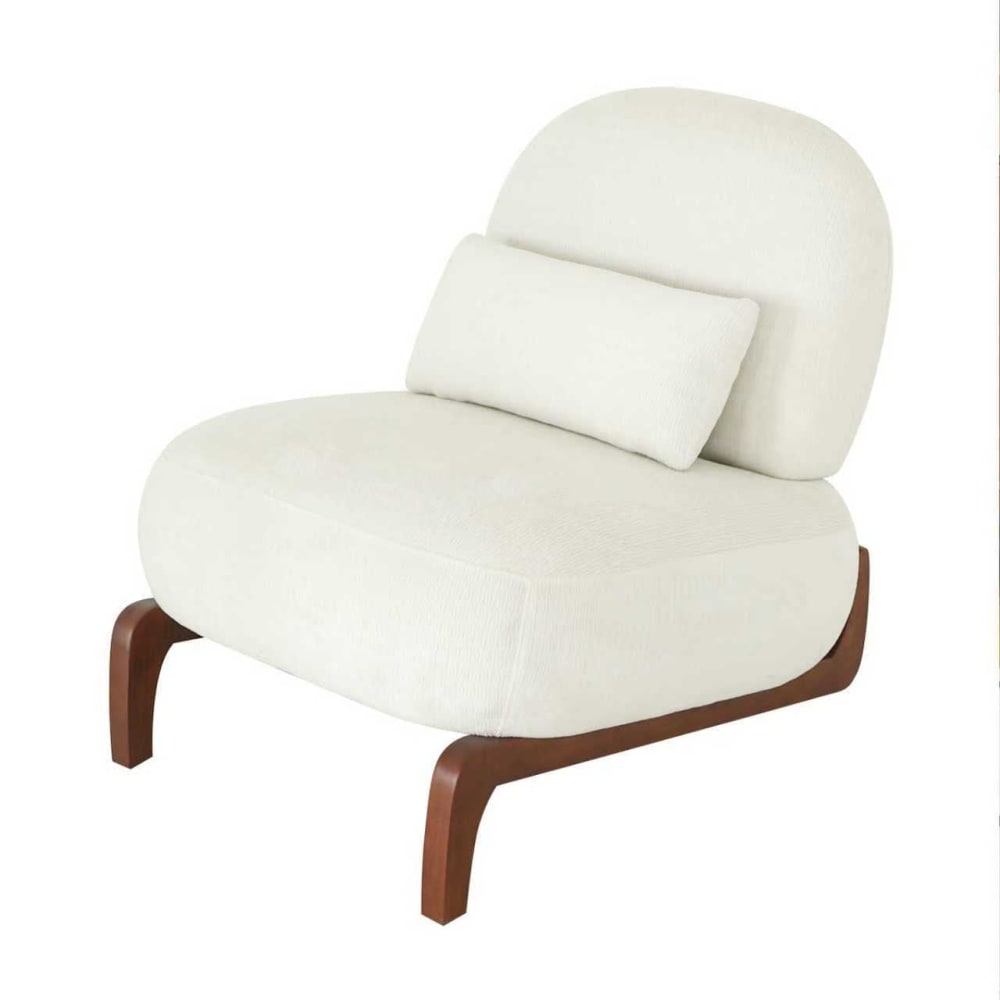 Fauteuil blanc revêtement en tissu doux et pieds en bois massif Fauteuil blanc revêtement en tissu doux et pieds en bois massif