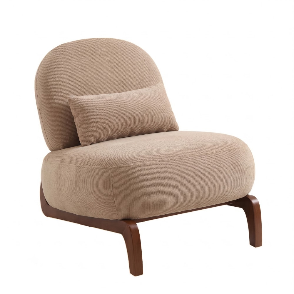 Fauteuil  blanc revêtement en velours camel et pieds en bois massif