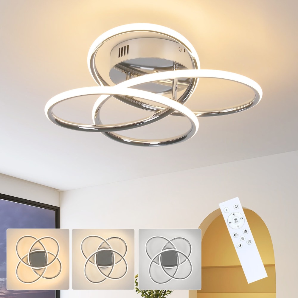 Plafonnier fer argenté 36x33x14cm led 44w — vue 3