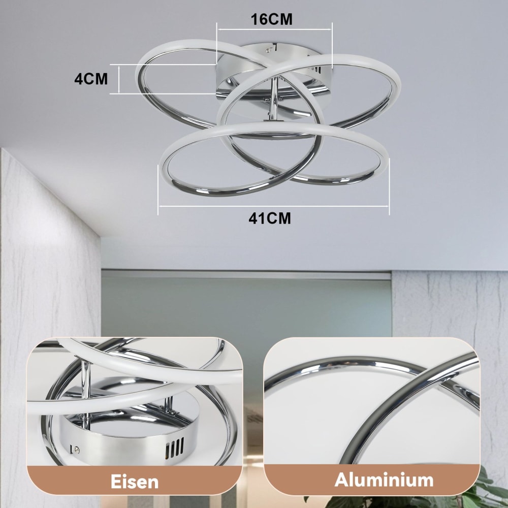 Plafonnier fer argenté 36x33x14cm led 44w — vue 4