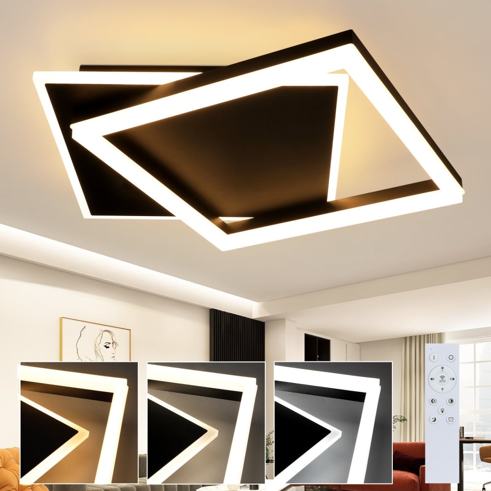 Plafonnier fer noir 48.5x47.5x6cm led 42w — vue 3