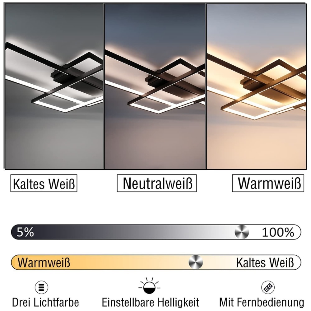 Plafonnier fer noir 100x70x8cm led 88w — vue 4