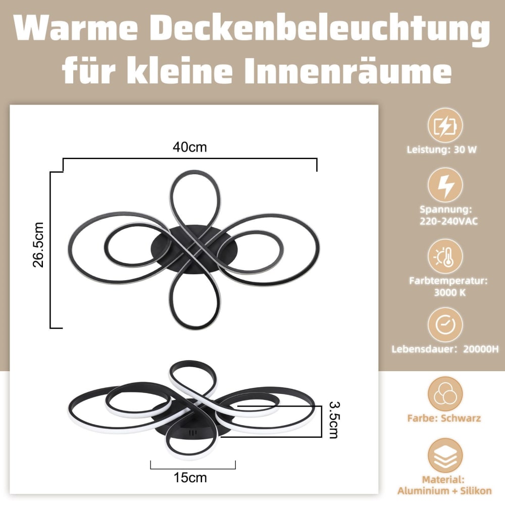 Plafonnier aluminium noir 40x26.5x3.5cm led 30w — vue 4