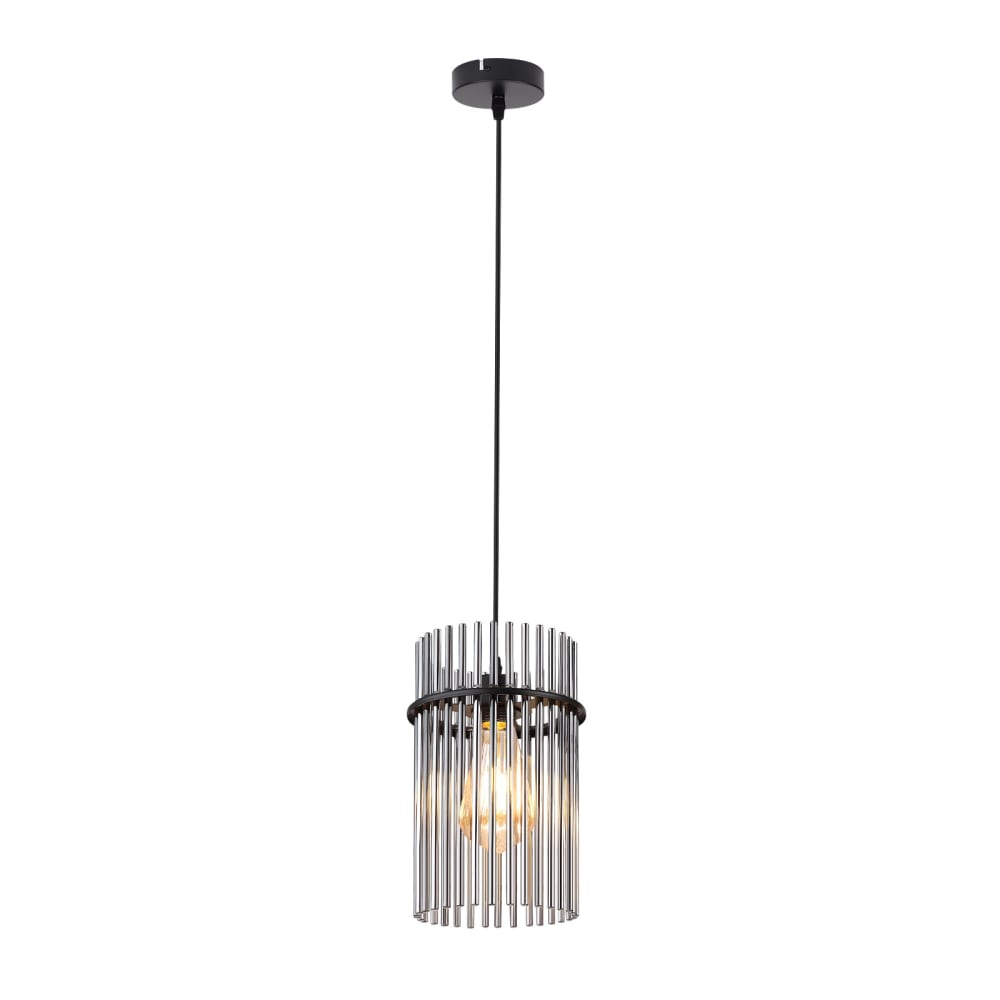 Suspension en verre, fer et pvc, noir mat et gris fumé, h.150cm
