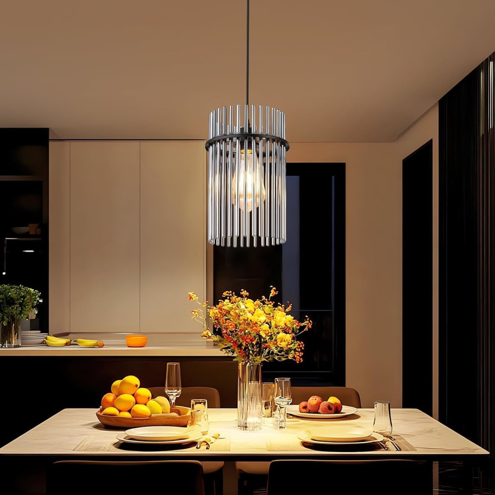 Suspension en verre, fer et pvc, noir mat et gris fumé, h.150cm — vue 4