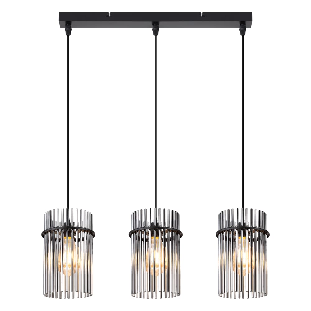 Suspension en verre, fer et pvc, noir mat et gris fumé, h.150cm