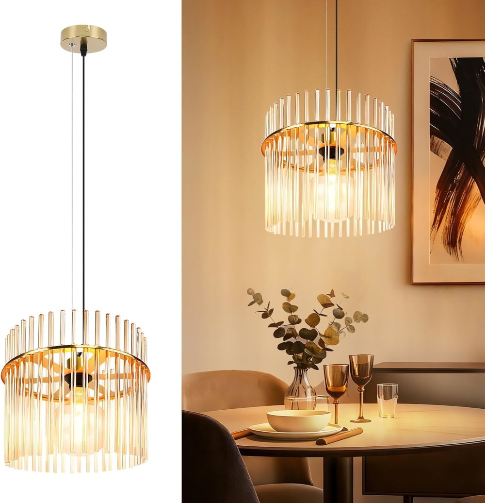Pendelleuchte, Glass+Eisen+PVC, H.150CM, Gold+Bernstein - Maisons