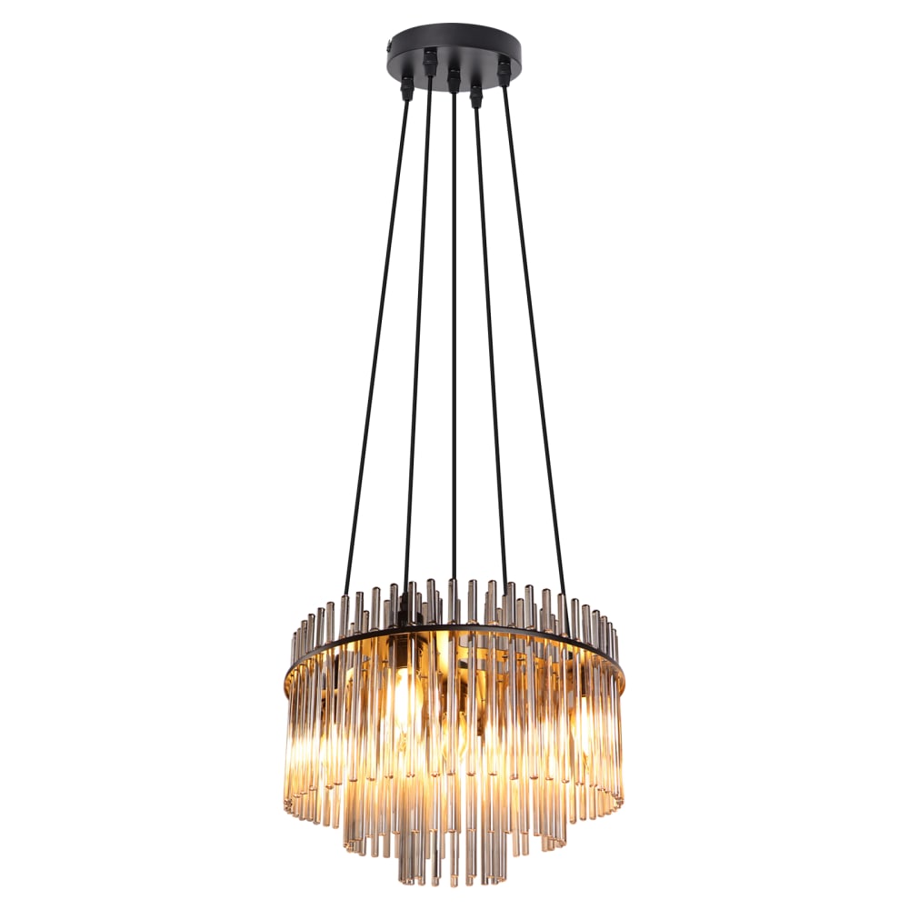 Suspension en verre, fer et pvc, noir mat et gris fumé, h.150cm