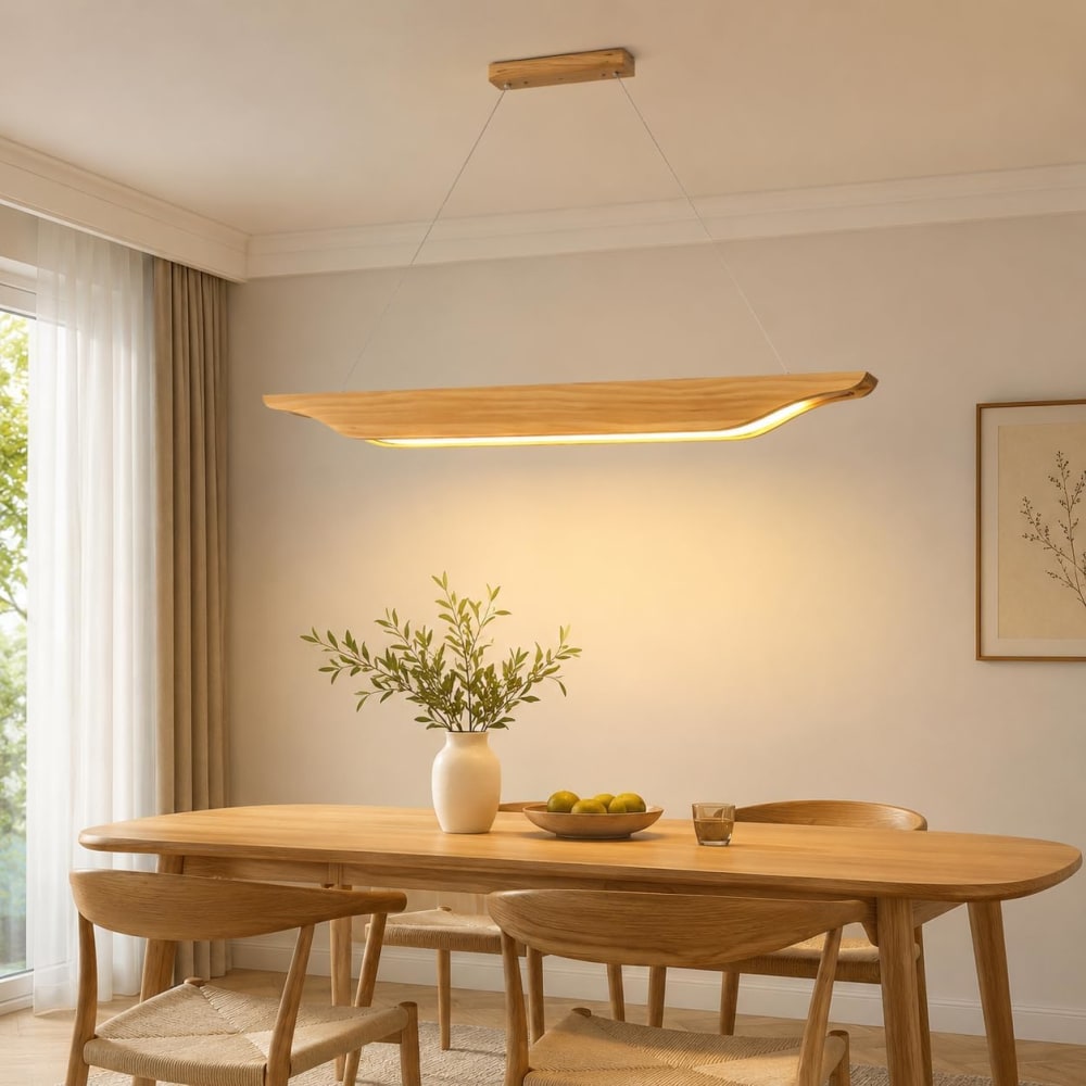 Suspension en bois et plastique, bois naturel et blanc, h.130cm — vue 3