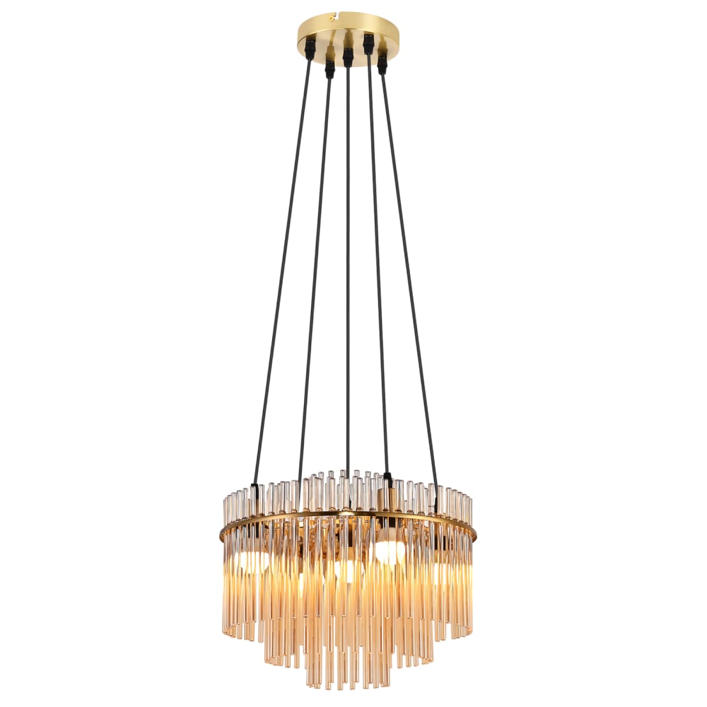 ZMH Pendelleuchte, Glass+Eisen+PVC, H.150CM, Gold+Bernstein Gold Metall