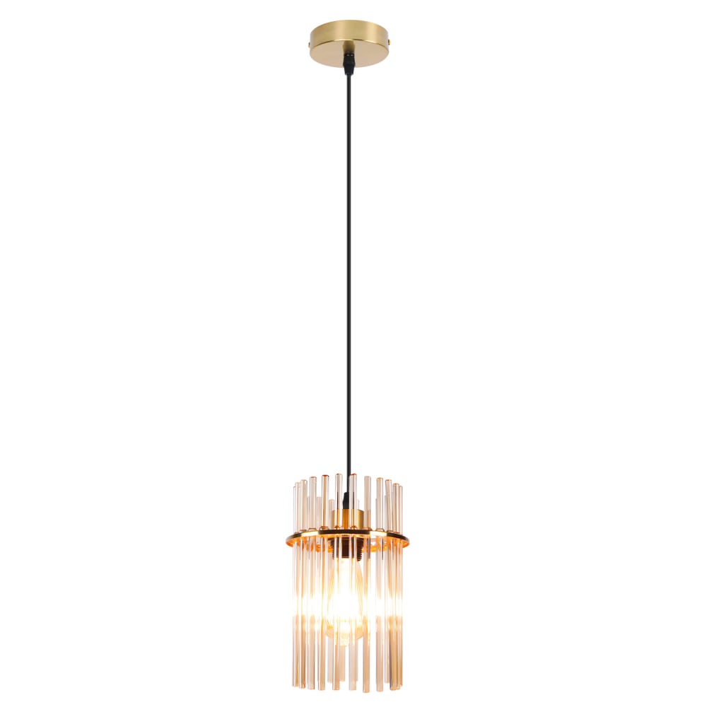 Suspension en verre, fer et pvc, doré et ambré, h.150cm