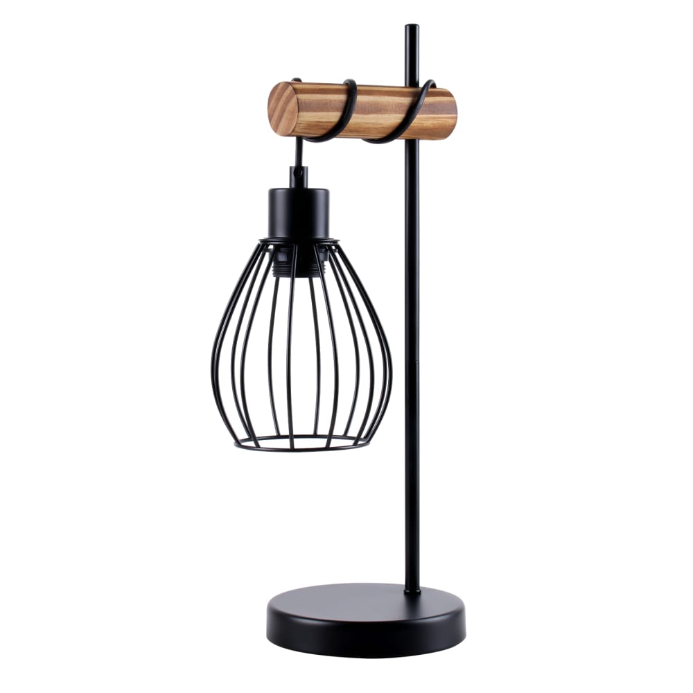 Lampe de table fer bois noir 15x15x46cm e27