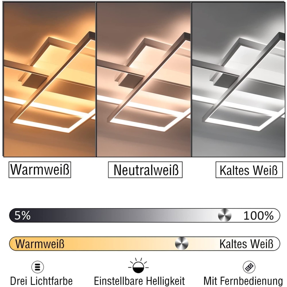 Plafonnier fer blanc 100x70x8cm led 88w — vue 4