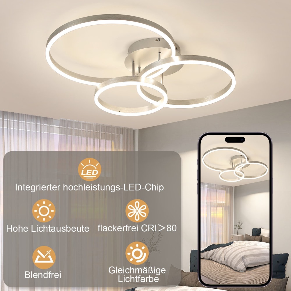 Plafonnier fer argenté 82x58x24cm led 74w — vue 4