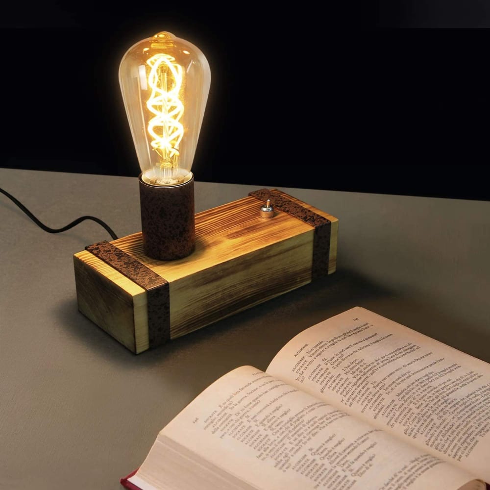 Lampe de table fer bois marron 20x8.3x11cm e27 — vue 3