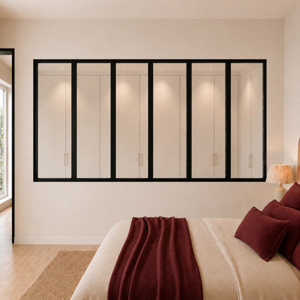 Verrière atelier intérieure aluminium noir 6 vitrages 201 x 117 cm — vue 3