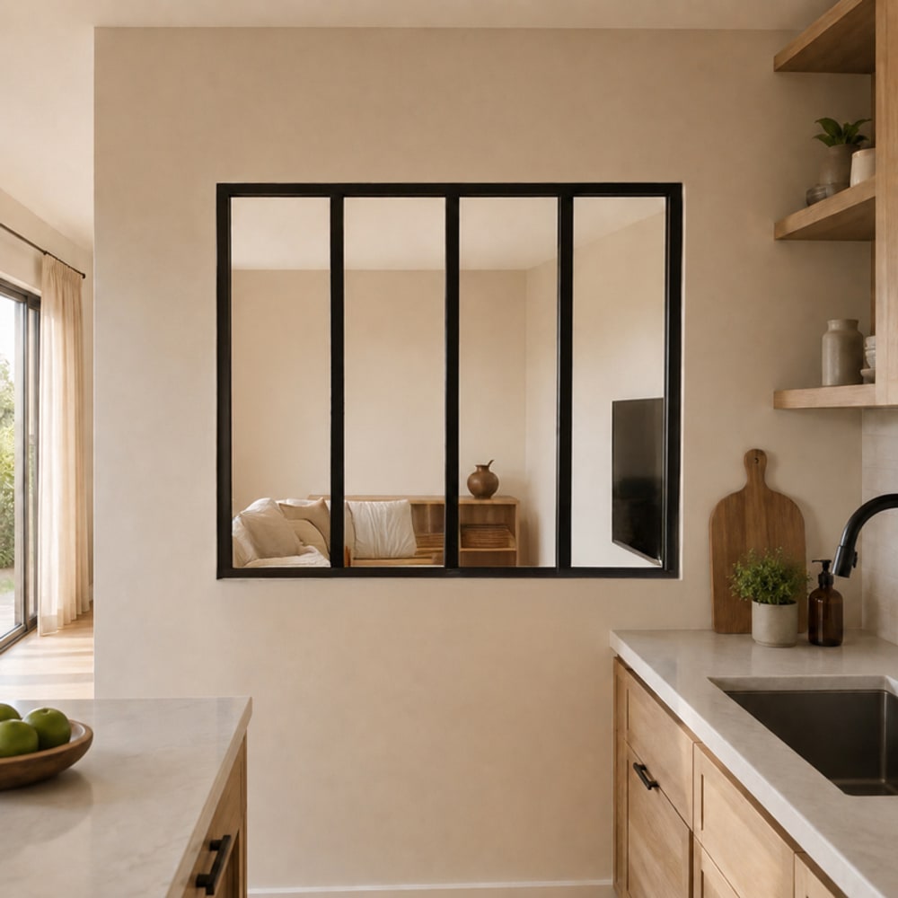 Verrière atelier intérieure aluminium noir 4 vitrages 135 x 117 cm — vue 3