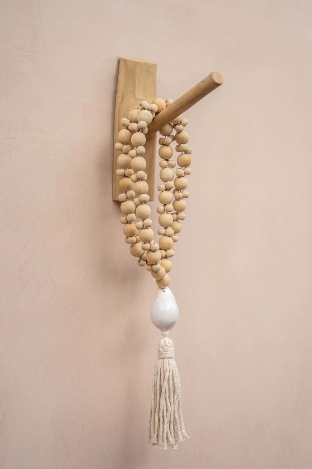 Collier coquillage et bois marron et blanc 3x3x75cm — vue 3