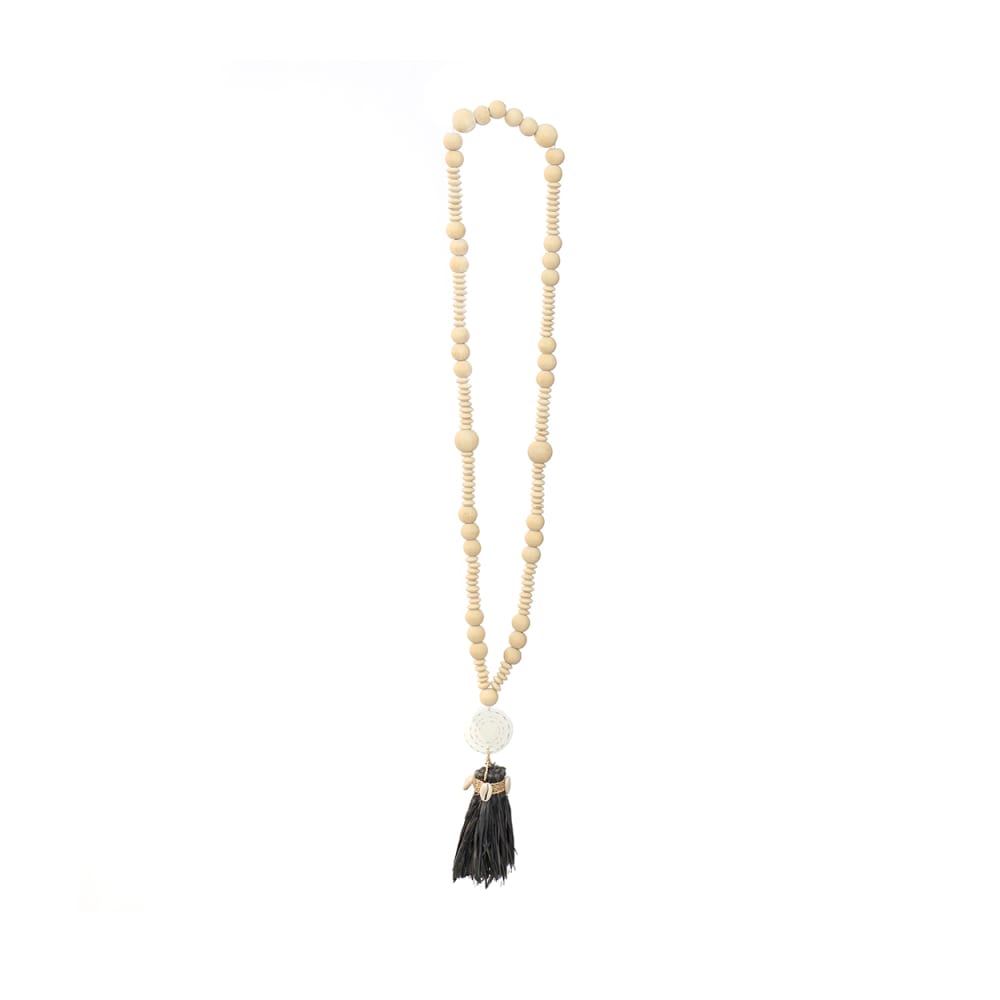 Collier coquillage et bois marron et noir 3x3x75cm