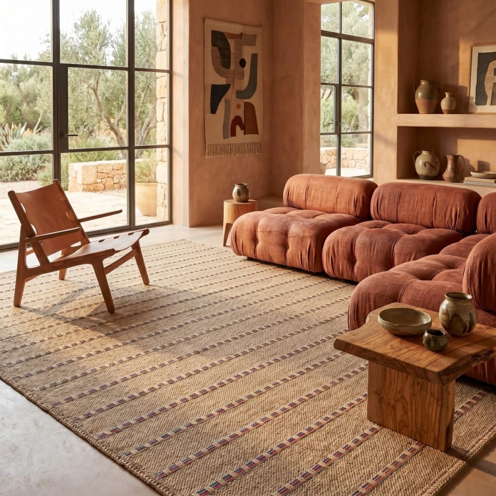 Tapis extérieur intérieur aspect jute beige multicolore 160x230 — vue 4
