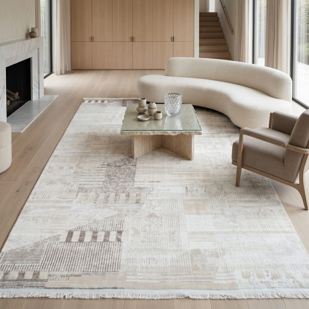 Tapis moderne texturé à motifs graphiques crème 160x230 — vue 3