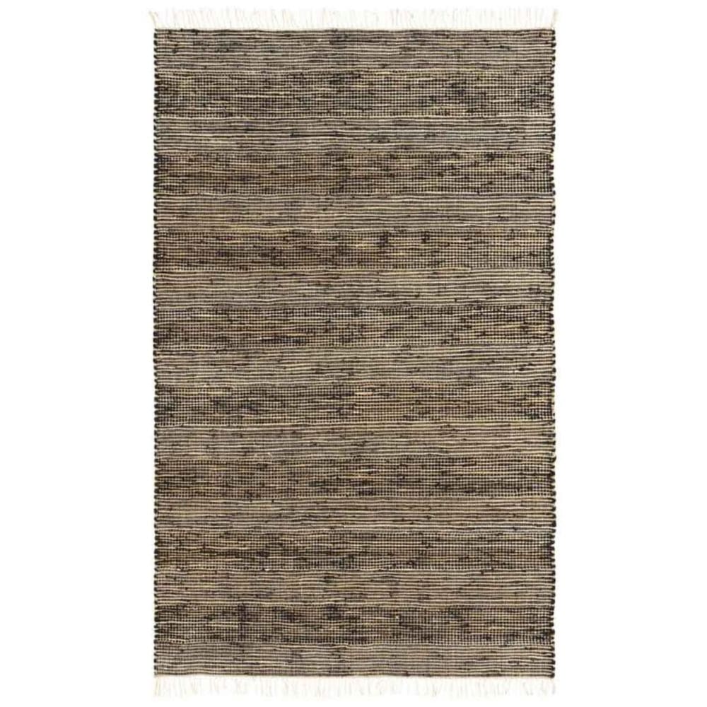 Schwarzer Jute-Teppich mit Fransen, Streifen natur 60x110 -